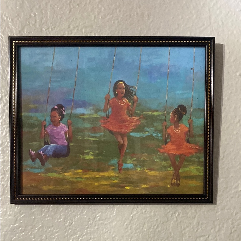 Joyful Swinging Girls Wall Art - Orange & Purple Accents